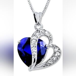 Lab Created White and Sapphire Heart Necklace